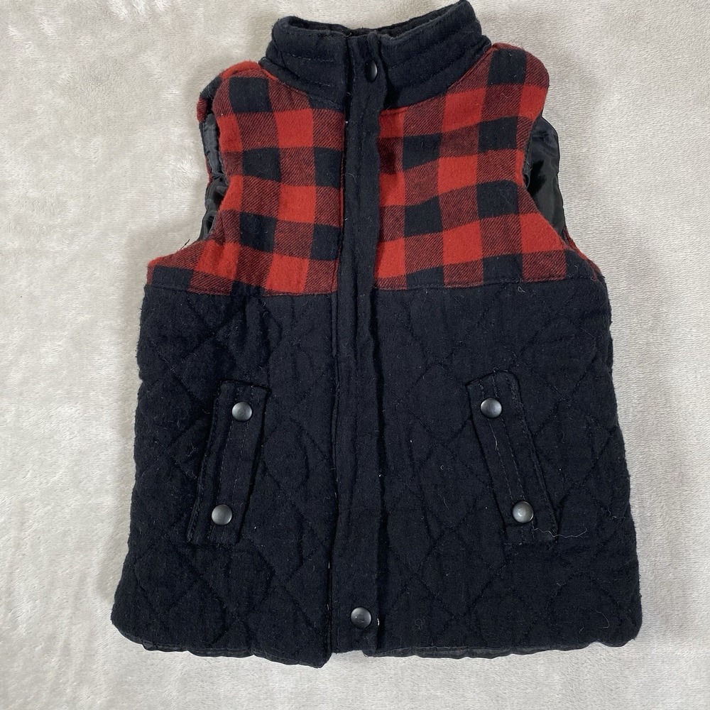 Tommy Bahama Jacket Toddler 2T Boys Girls Red Black Plaid Puffer Vest